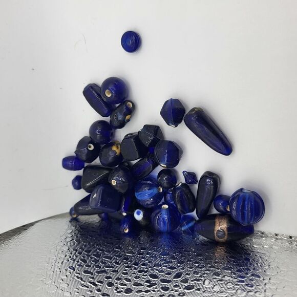 Assorted Artisan Blown Glass Blue Beads 2oz - Picture 1 of 2